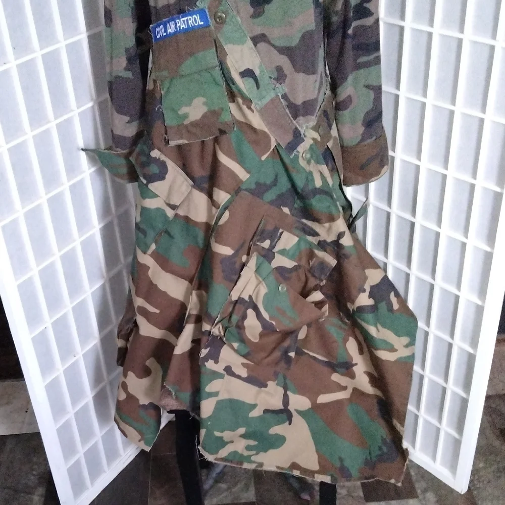 Upcycle / Refurbished Camouflage Asymmetrical Long Sleeve Maxi Dress - Picture 4 of 16